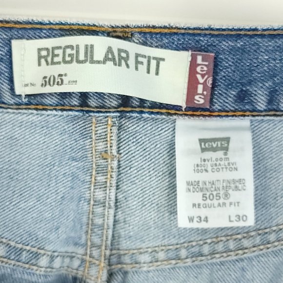 Levi's 505 Denim Jeans Men's 34x30 Blue With Fade Distressed Destroyed - Picture 14 of 15